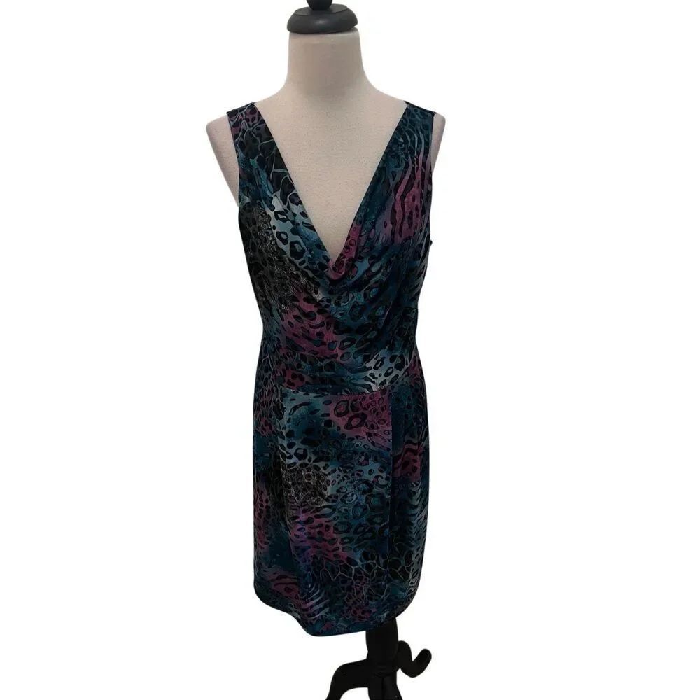 Clara Sun Woo Women's Leopard Sleeveless Slinky Sheath Dress Multicolor Small